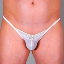Men V-String Tanga - Spitze / Transparent Weiß